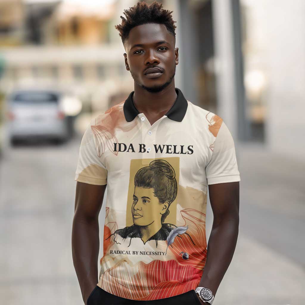 Ida B. Wells Polo Shirt with Floral Pen Design Illustrated Portrait Civil Rights and Journalism Tribute - Wonder Print Shop
