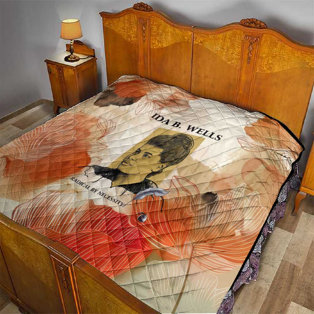 Ida B. Wells Quilt with Floral Pen Design Illustrated Portrait Civil Rights and Journalism Tribute - Wonder Print Shop