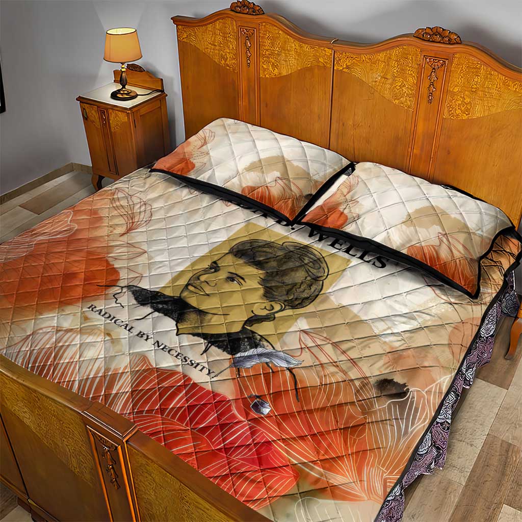 Ida B. Wells Quilt Bed Set with Floral Pen Design Illustrated Portrait Civil Rights and Journalism Tribute - Wonder Print Shop