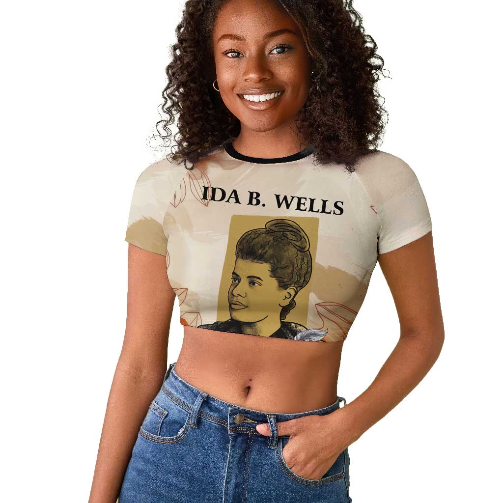 Ida B. Wells Raglan Cropped T shirt with Floral Pen Design Illustrated Portrait Civil Rights and Journalism Tribute - Wonder Print Shop