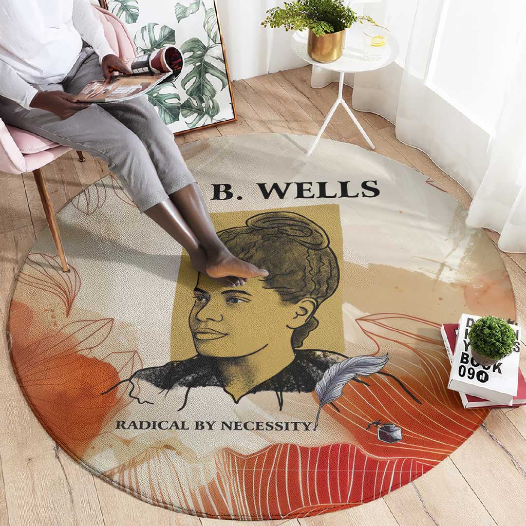 Ida B. Wells Round Carpet with Floral Pen Design Illustrated Portrait Civil Rights and Journalism Tribute - Wonder Print Shop