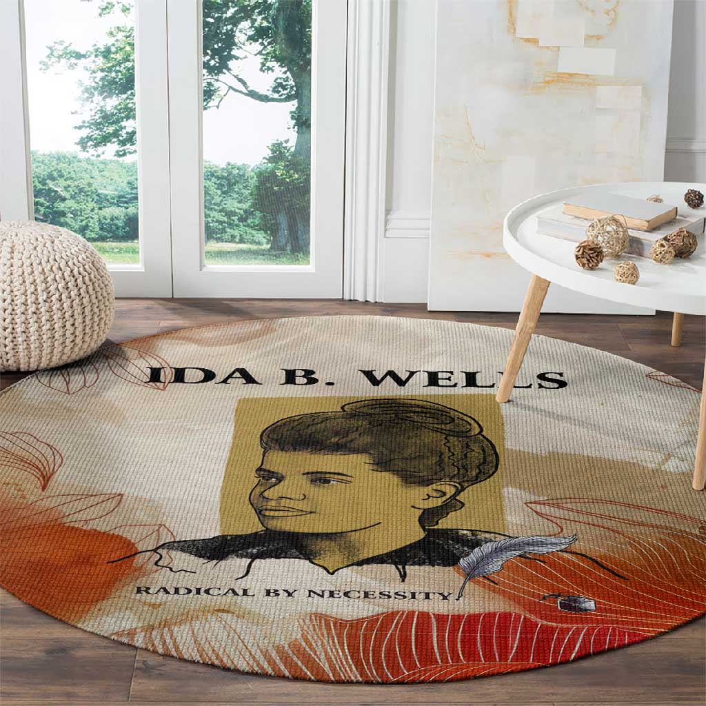 Ida B. Wells Round Carpet with Floral Pen Design Illustrated Portrait Civil Rights and Journalism Tribute - Wonder Print Shop