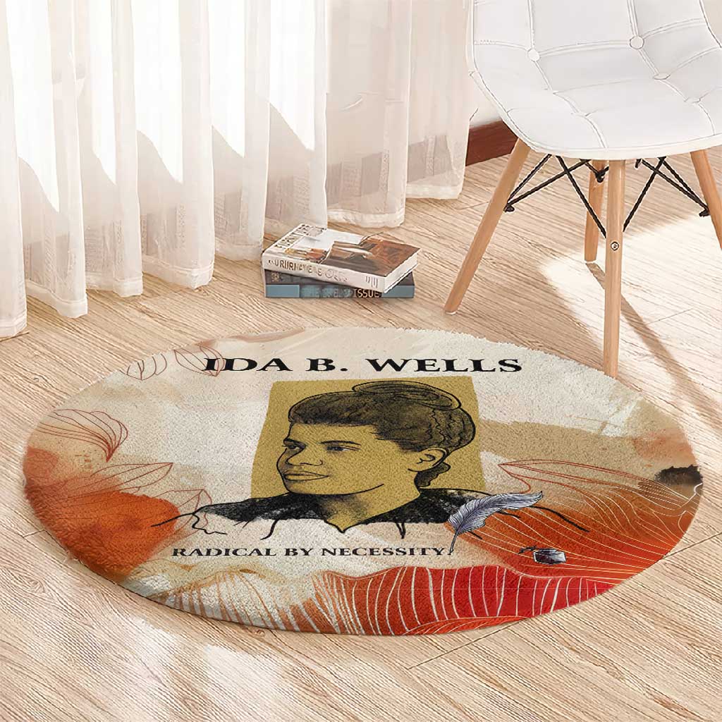 Ida B. Wells Round Carpet with Floral Pen Design Illustrated Portrait Civil Rights and Journalism Tribute - Wonder Print Shop