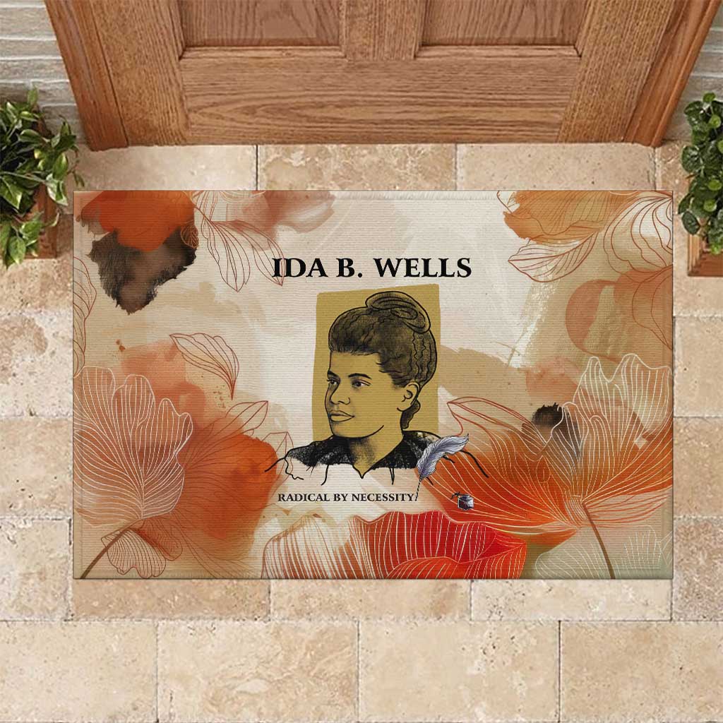 Ida B. Wells Rubber Doormat with Floral Pen Design Illustrated Portrait Civil Rights and Journalism Tribute - Wonder Print Shop