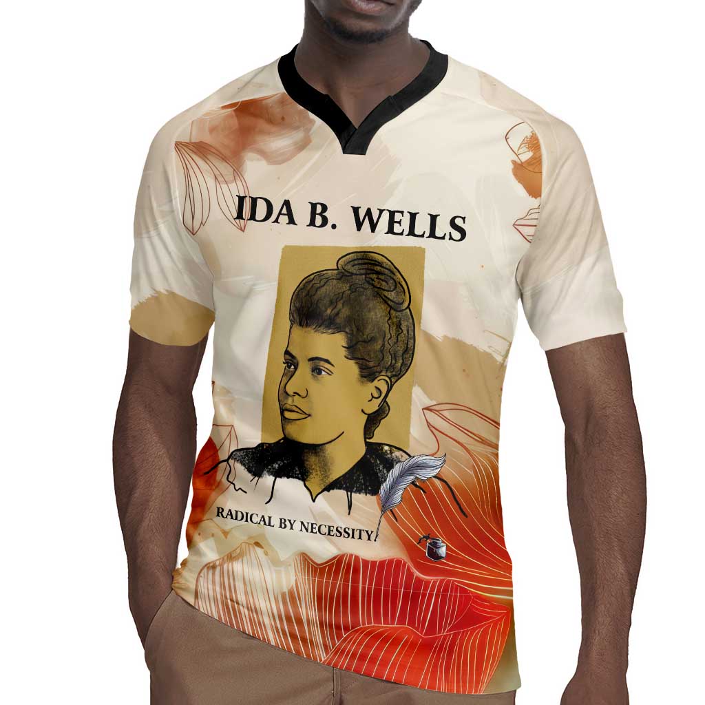 Ida B. Wells Rugby Jersey with Floral Pen Design Illustrated Portrait Civil Rights and Journalism Tribute - Wonder Print Shop