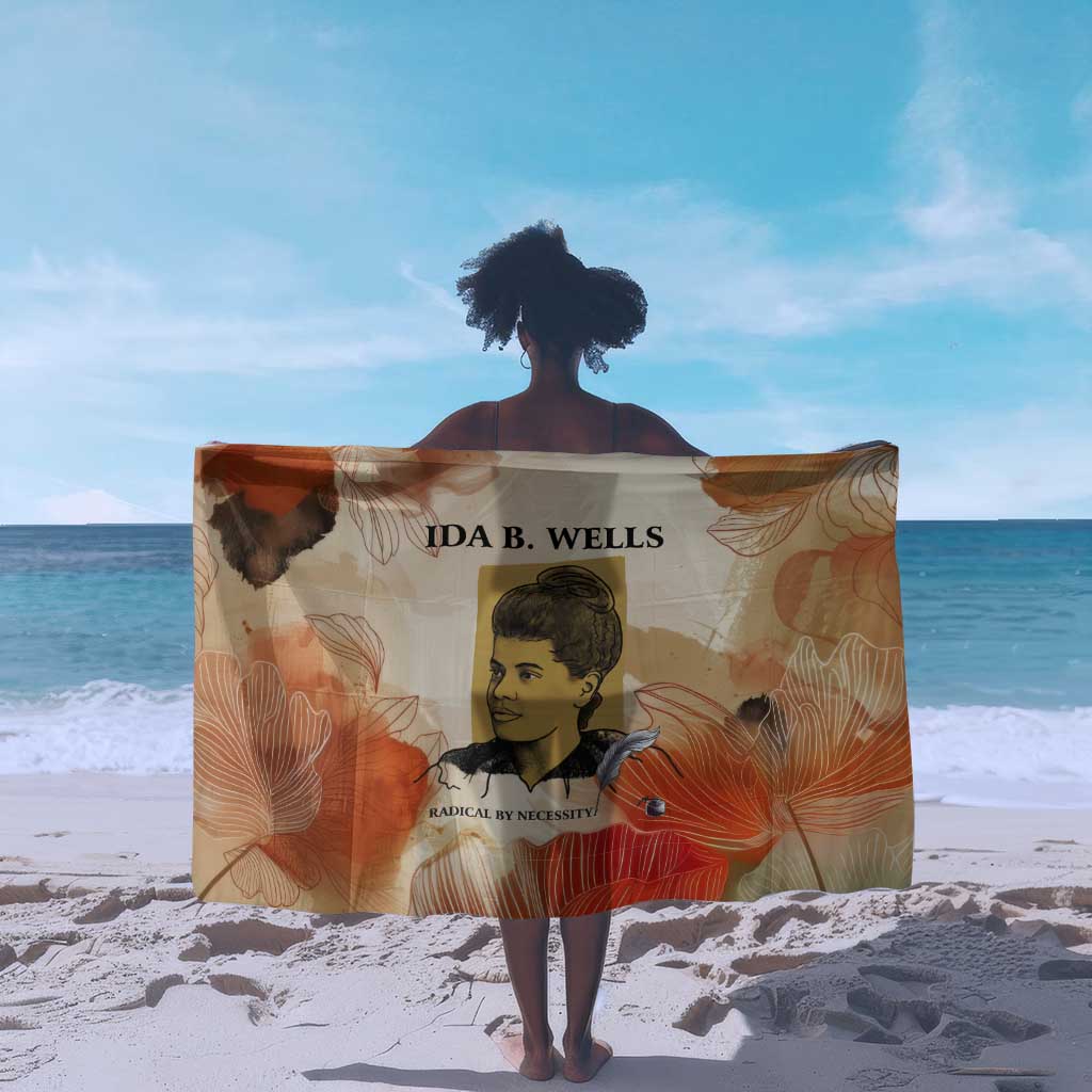 Ida B. Wells Sarong with Floral Pen Design Illustrated Portrait Civil Rights and Journalism Tribute - Wonder Print Shop