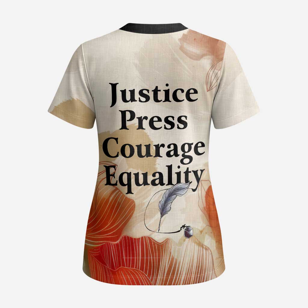 Ida B. Wells Scrub Top with Floral Pen Design Illustrated Portrait Civil Rights and Journalism Tribute - Wonder Print Shop