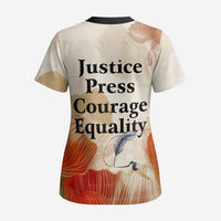 Ida B. Wells Scrub Top with Floral Pen Design Illustrated Portrait Civil Rights and Journalism Tribute - Wonder Print Shop