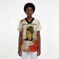 Ida B. Wells Scrub Top with Floral Pen Design Illustrated Portrait Civil Rights and Journalism Tribute - Wonder Print Shop