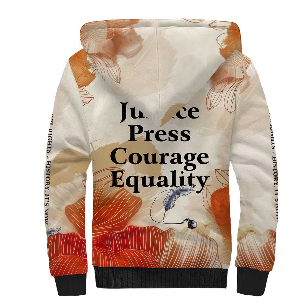 Ida B. Wells Sherpa Hoodie with Floral Pen Design Illustrated Portrait Civil Rights and Journalism Tribute - undefined
