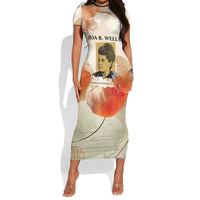 Ida B. Wells Short Sleeve Bodycon Dress with Floral Pen Design Illustrated Portrait Civil Rights and Journalism Tribute - Wonder Print Shop