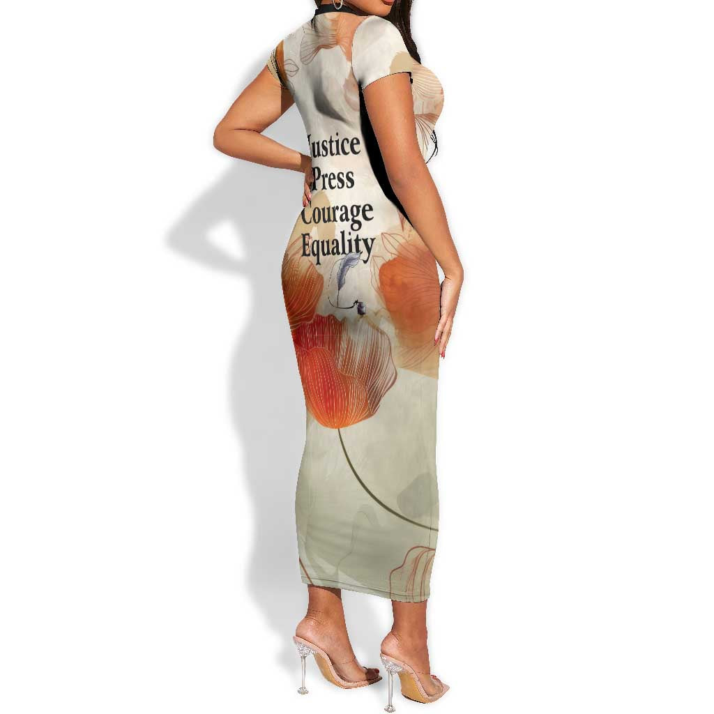 Ida B. Wells Short Sleeve Bodycon Dress with Floral Pen Design Illustrated Portrait Civil Rights and Journalism Tribute - Wonder Print Shop