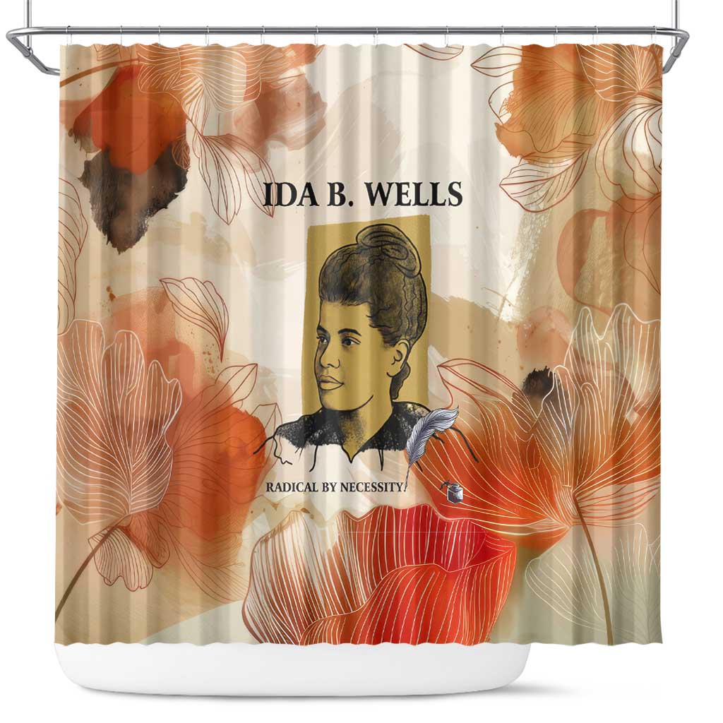 Ida B. Wells Shower Curtain with Floral Pen Design Illustrated Portrait Civil Rights and Journalism Tribute - Wonder Print Shop