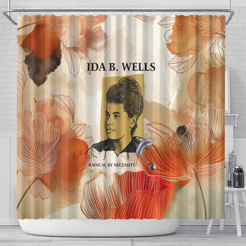 Ida B. Wells Shower Curtain with Floral Pen Design Illustrated Portrait Civil Rights and Journalism Tribute - Wonder Print Shop