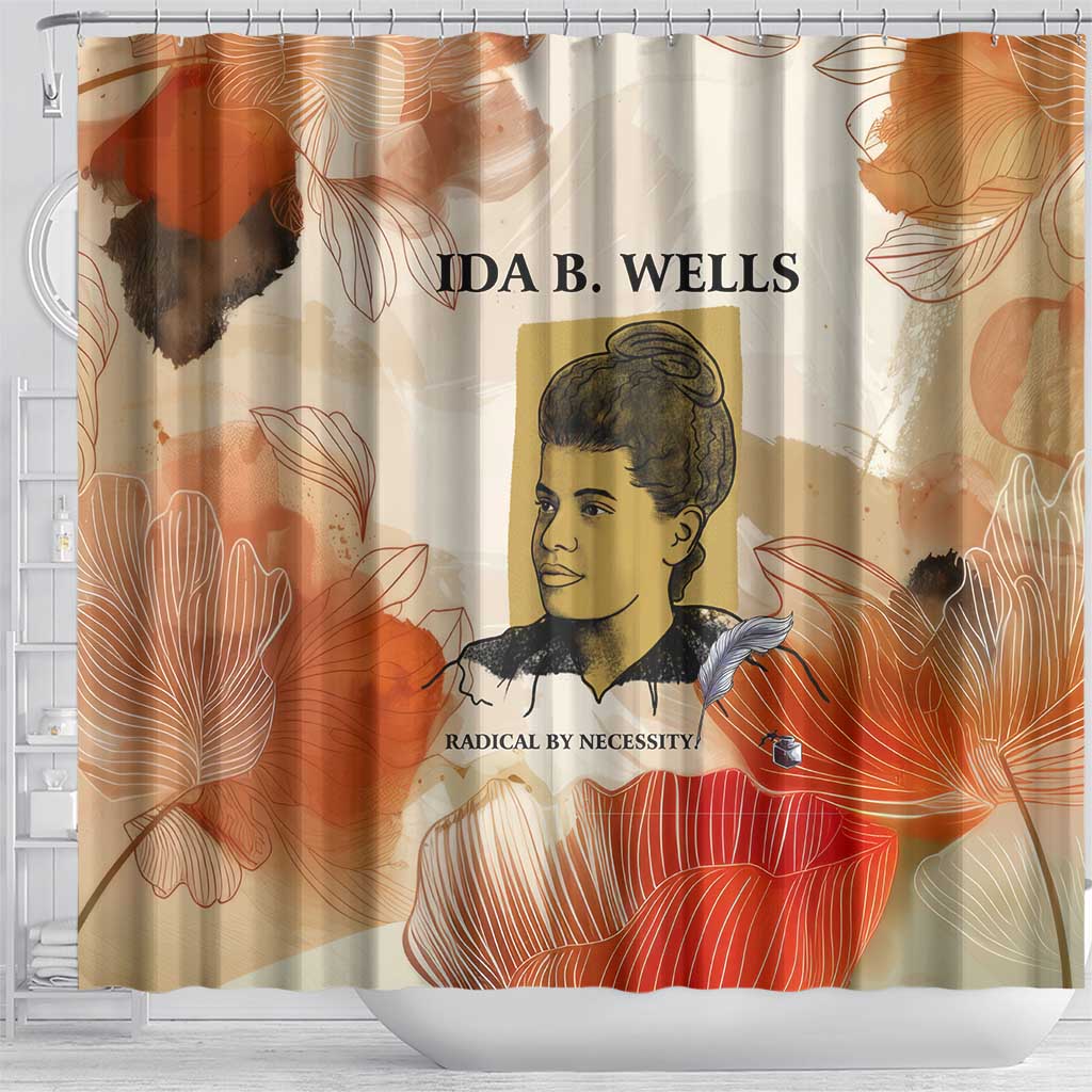 Ida B. Wells Shower Curtain with Floral Pen Design Illustrated Portrait Civil Rights and Journalism Tribute - Wonder Print Shop