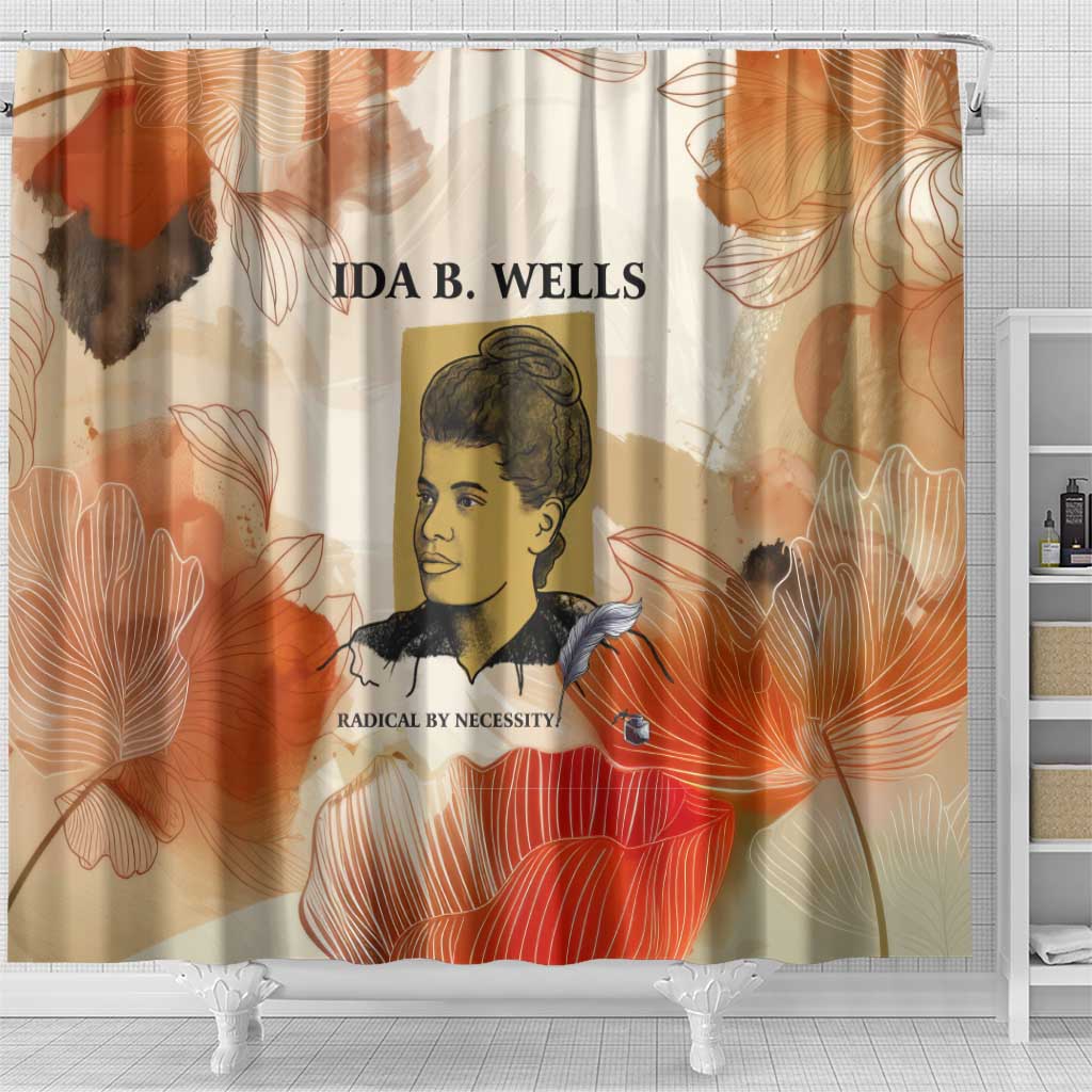 Ida B. Wells Shower Curtain with Floral Pen Design Illustrated Portrait Civil Rights and Journalism Tribute - Wonder Print Shop