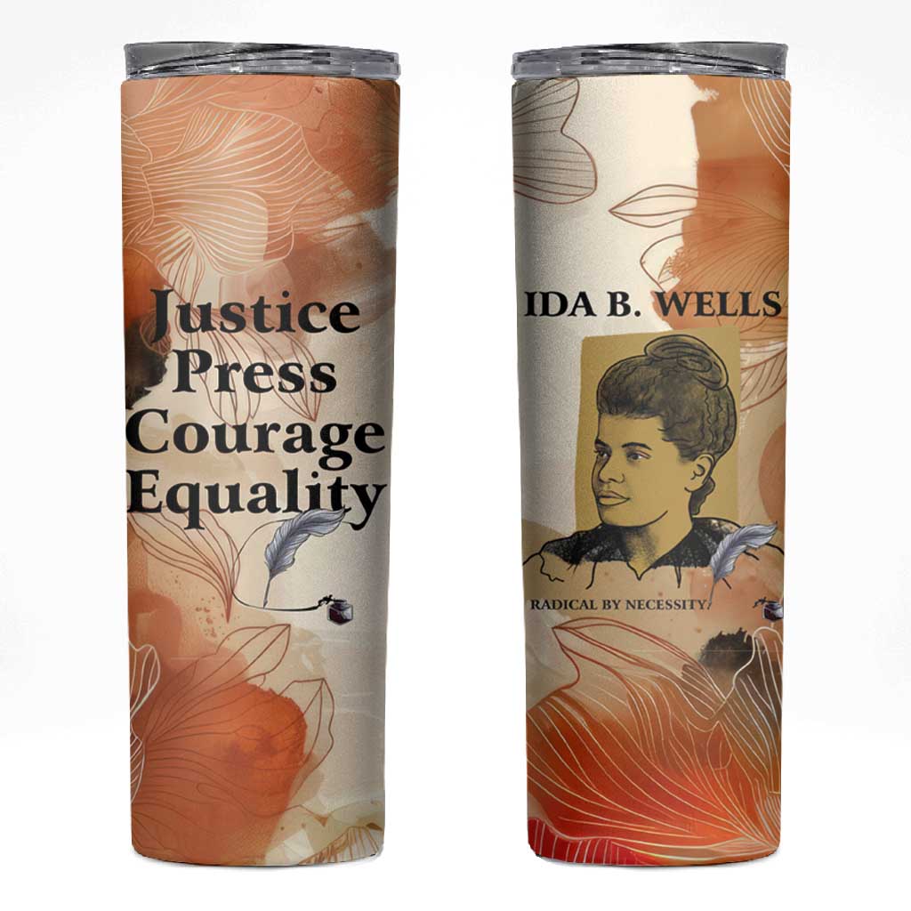 Ida B. Wells Skinny Tumbler with Floral Pen Design Illustrated Portrait Civil Rights and Journalism Tribute - Wonder Print Shop