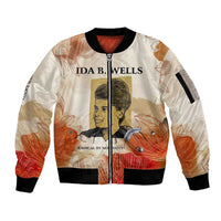 Ida B. Wells Sleeve Zip Bomber Jacket with Floral Pen Design Illustrated Portrait Civil Rights and Journalism Tribute - Wonder Print Shop