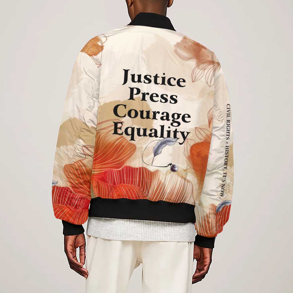 Ida B. Wells Sleeve Zip Bomber Jacket with Floral Pen Design Illustrated Portrait Civil Rights and Journalism Tribute - Wonder Print Shop