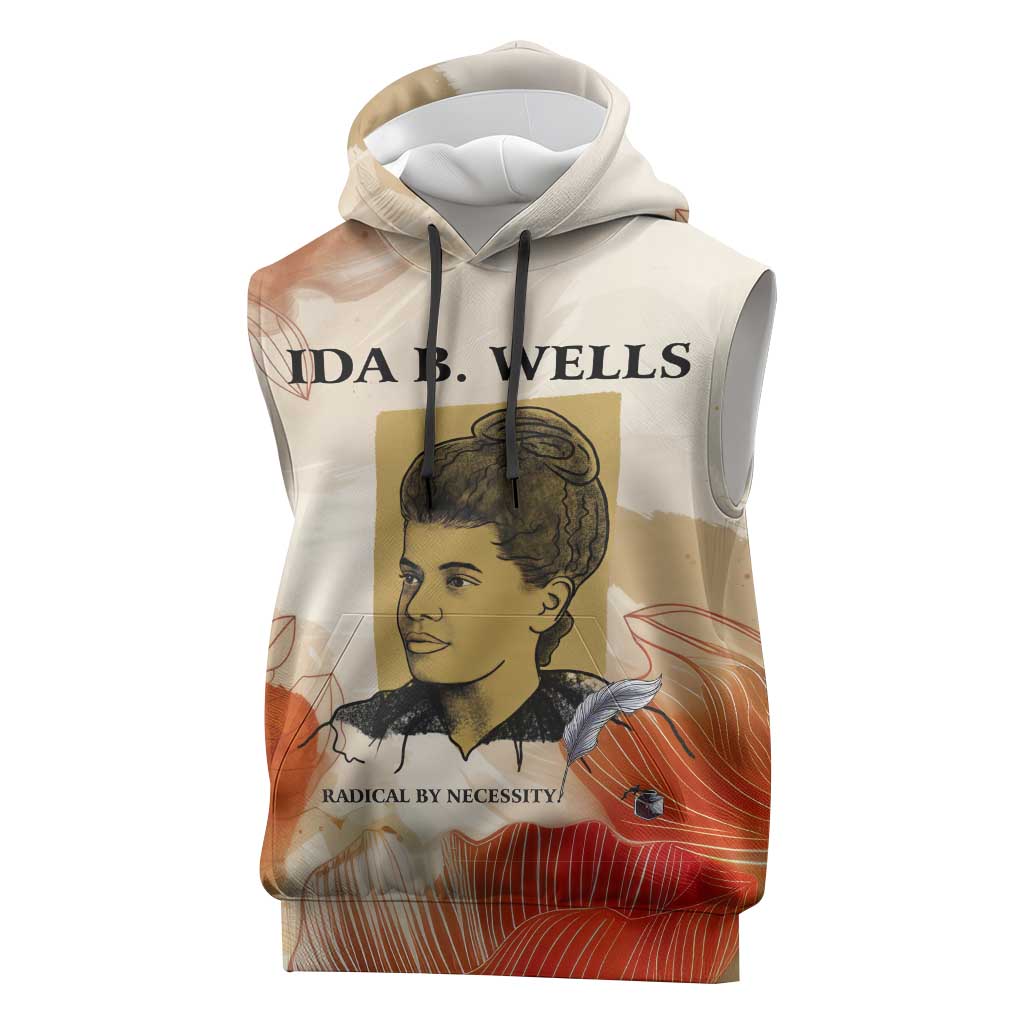 Ida B. Wells Sleeveless Hoodie with Floral Pen Design Illustrated Portrait Civil Rights and Journalism Tribute - Wonder Print Shop