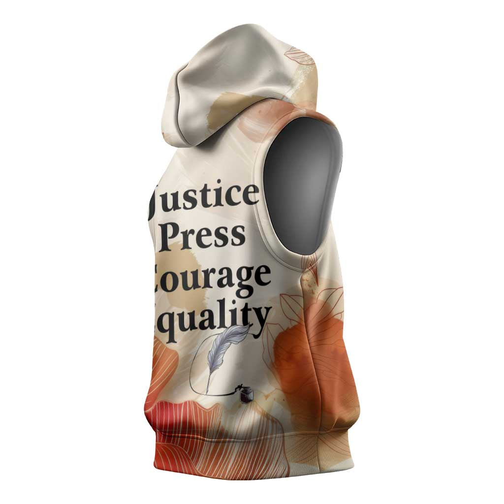 Ida B. Wells Sleeveless Hoodie with Floral Pen Design Illustrated Portrait Civil Rights and Journalism Tribute - Wonder Print Shop
