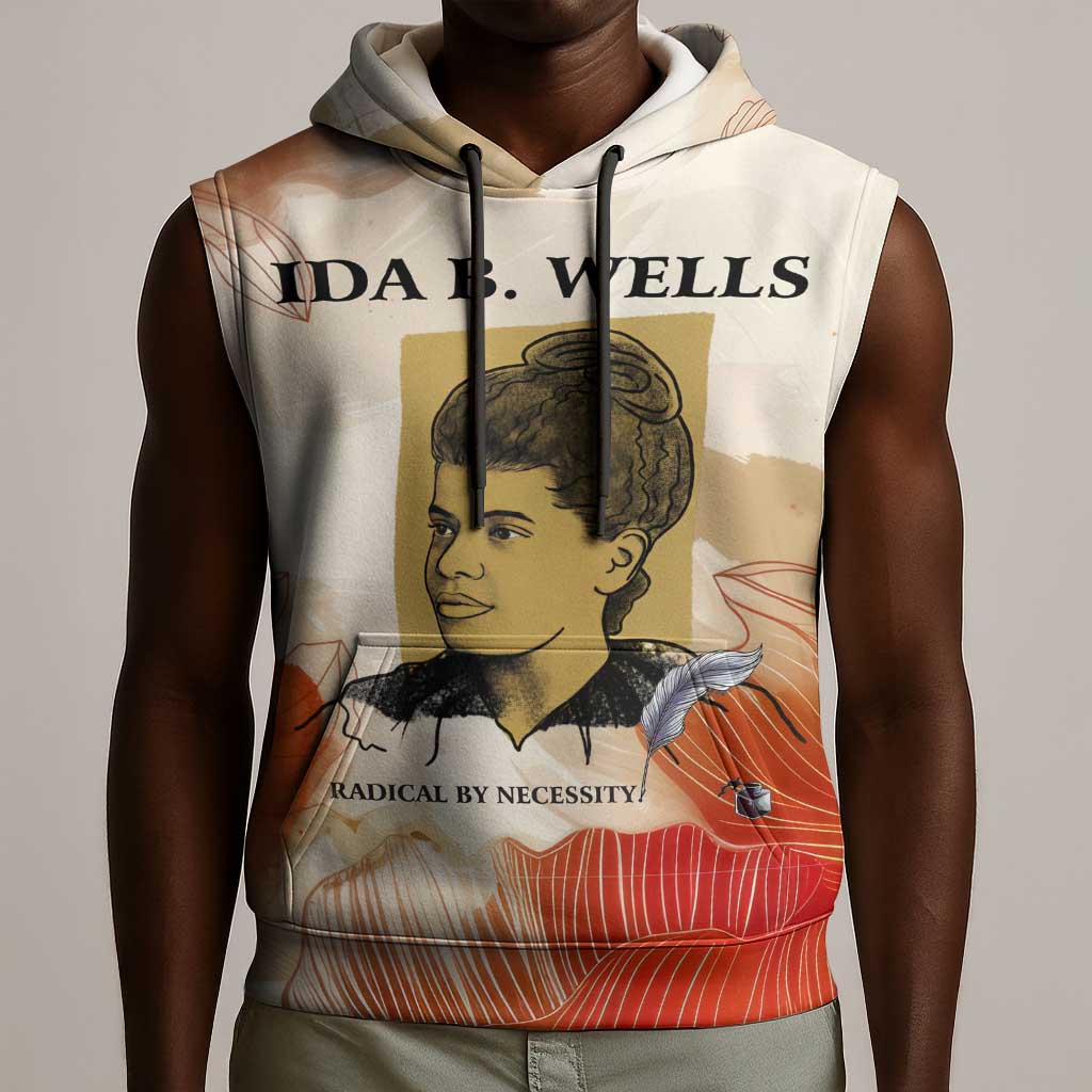 Ida B. Wells Sleeveless Hoodie with Floral Pen Design Illustrated Portrait Civil Rights and Journalism Tribute - Wonder Print Shop