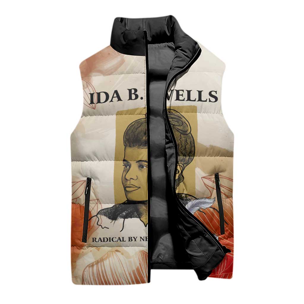 Ida B. Wells Sleeveless Puffer Jacket with Floral Pen Design Illustrated Portrait Civil Rights and Journalism Tribute - Wonder Print Shop