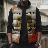 Ida B. Wells Sleeveless Puffer Jacket with Floral Pen Design Illustrated Portrait Civil Rights and Journalism Tribute - Wonder Print Shop