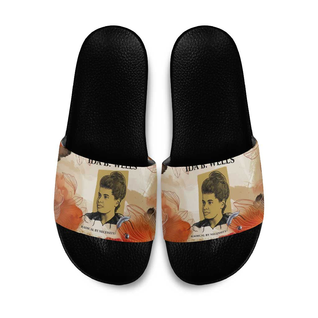 Ida B. Wells Slide Sandals with Floral Pen Design Illustrated Portrait Civil Rights and Journalism Tribute - Wonder Print Shop