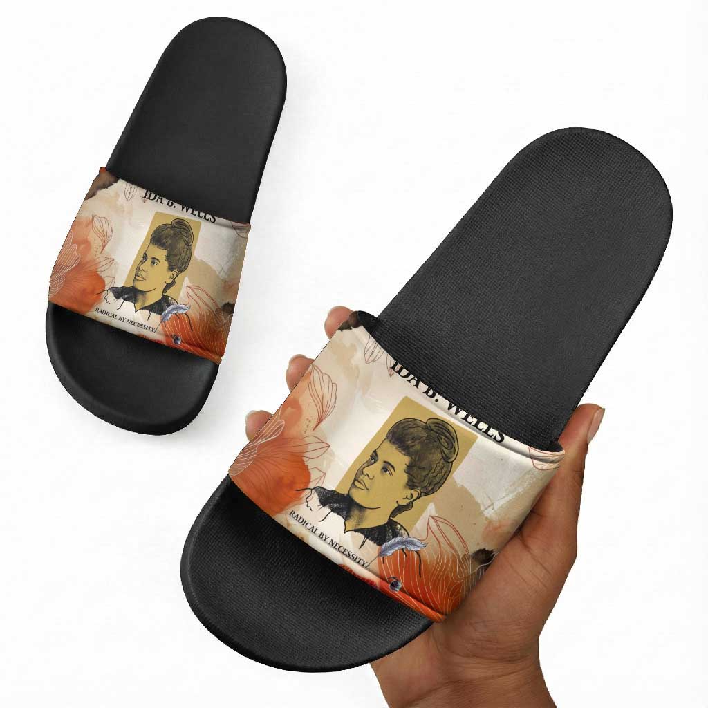 Ida B. Wells Slide Sandals with Floral Pen Design Illustrated Portrait Civil Rights and Journalism Tribute - Wonder Print Shop