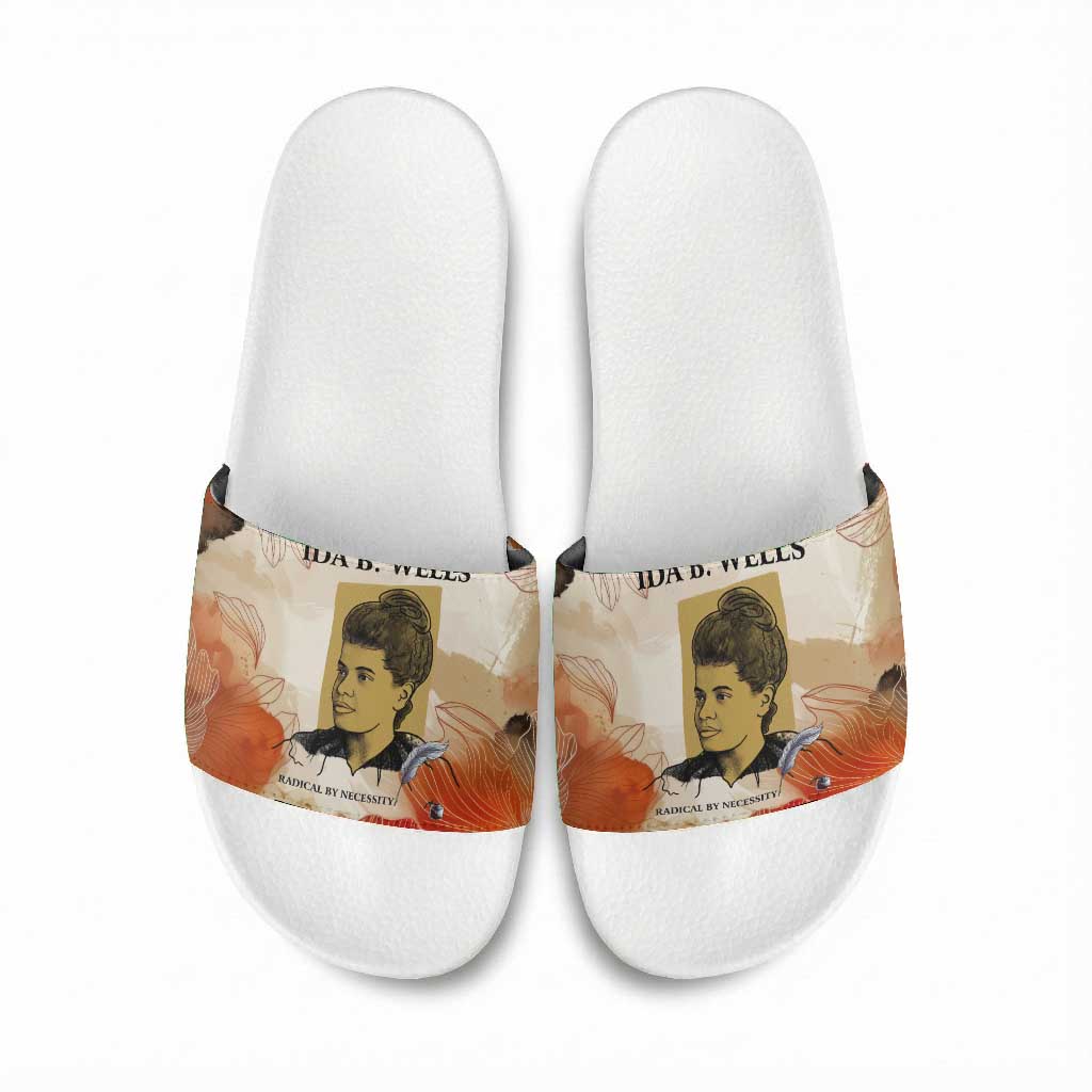 Ida B. Wells Slide Sandals with Floral Pen Design Illustrated Portrait Civil Rights and Journalism Tribute - Wonder Print Shop