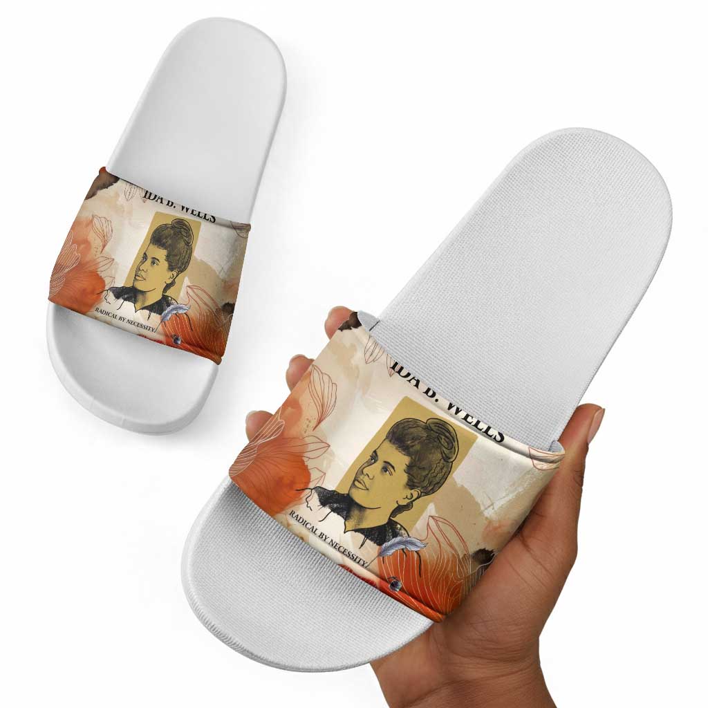 Ida B. Wells Slide Sandals with Floral Pen Design Illustrated Portrait Civil Rights and Journalism Tribute - Wonder Print Shop
