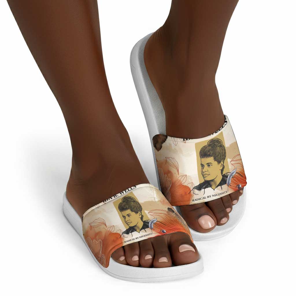 Ida B. Wells Slide Sandals with Floral Pen Design Illustrated Portrait Civil Rights and Journalism Tribute - Wonder Print Shop