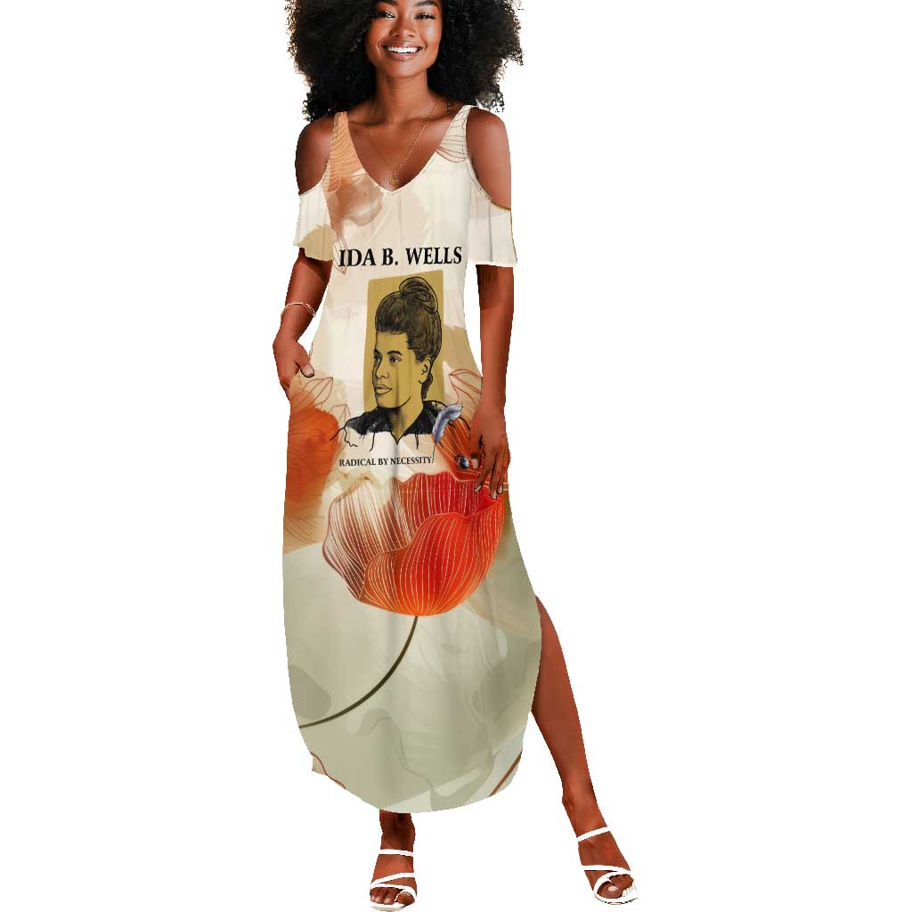 Ida B. Wells Summer Maxi Dress with Floral Pen Design Illustrated Portrait Civil Rights and Journalism Tribute - Wonder Print Shop