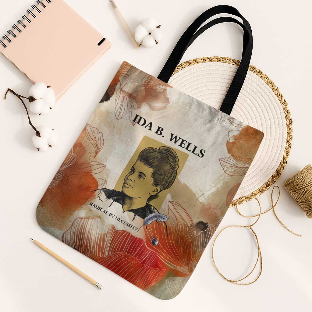 Ida B. Wells Tote Bag with Floral Pen Design Illustrated Portrait Civil Rights and Journalism Tribute - Wonder Print Shop