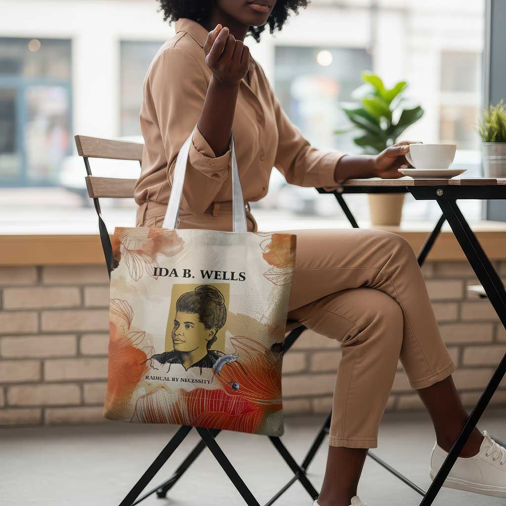 Ida B. Wells Tote Bag with Floral Pen Design Illustrated Portrait Civil Rights and Journalism Tribute - Wonder Print Shop
