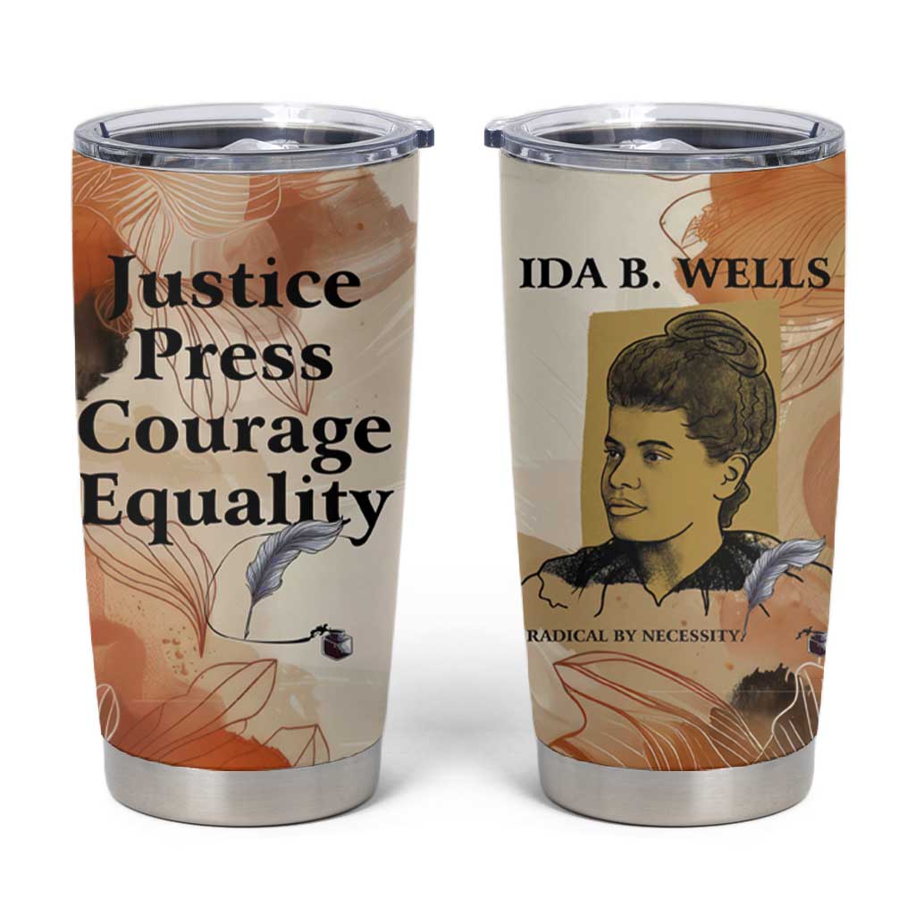 Ida B. Wells Tumbler Cup with Floral Pen Design Illustrated Portrait Civil Rights and Journalism Tribute - Wonder Print Shop