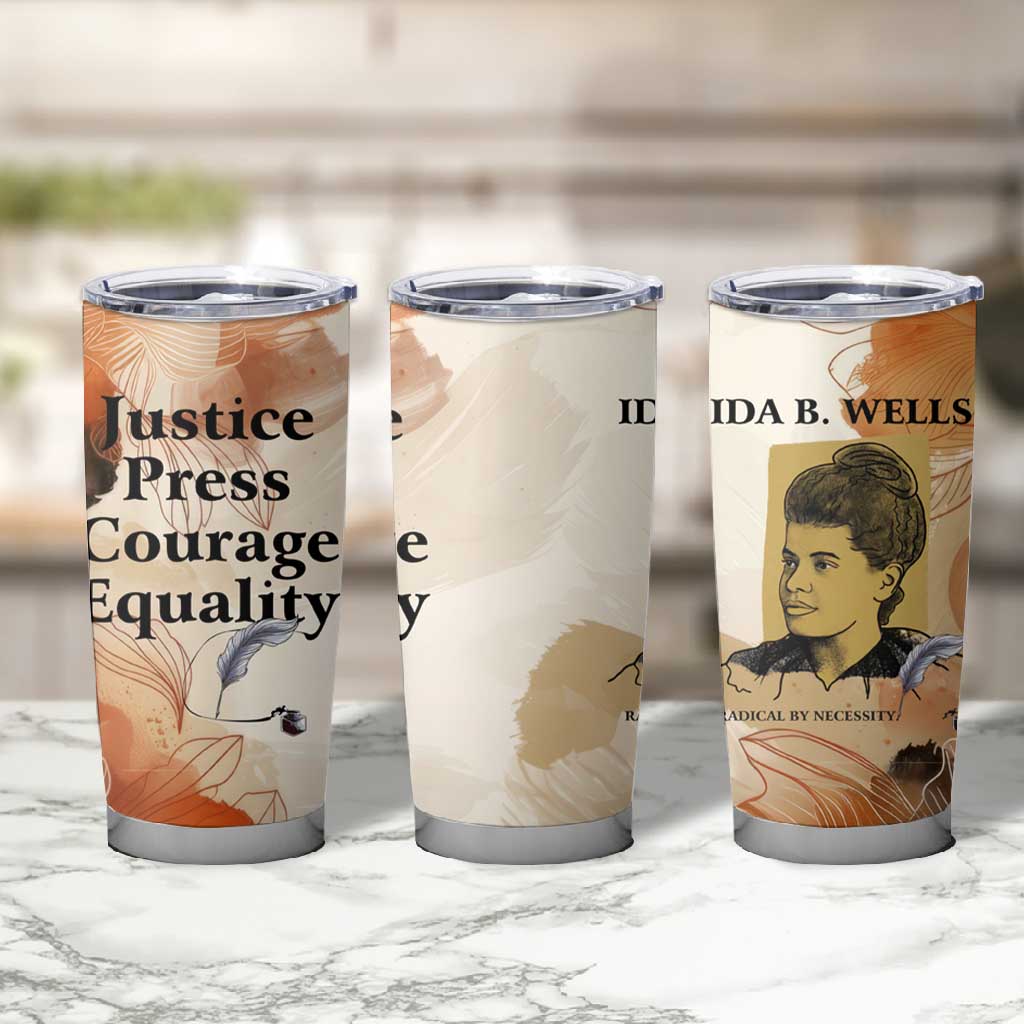 Ida B. Wells Tumbler Cup with Floral Pen Design Illustrated Portrait Civil Rights and Journalism Tribute - Wonder Print Shop