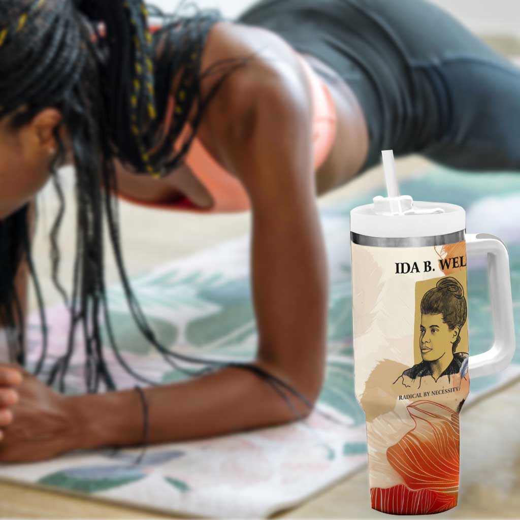 Ida B. Wells Tumbler With Handle with Floral Pen Design Illustrated Portrait Civil Rights and Journalism Tribute - Wonder Print Shop