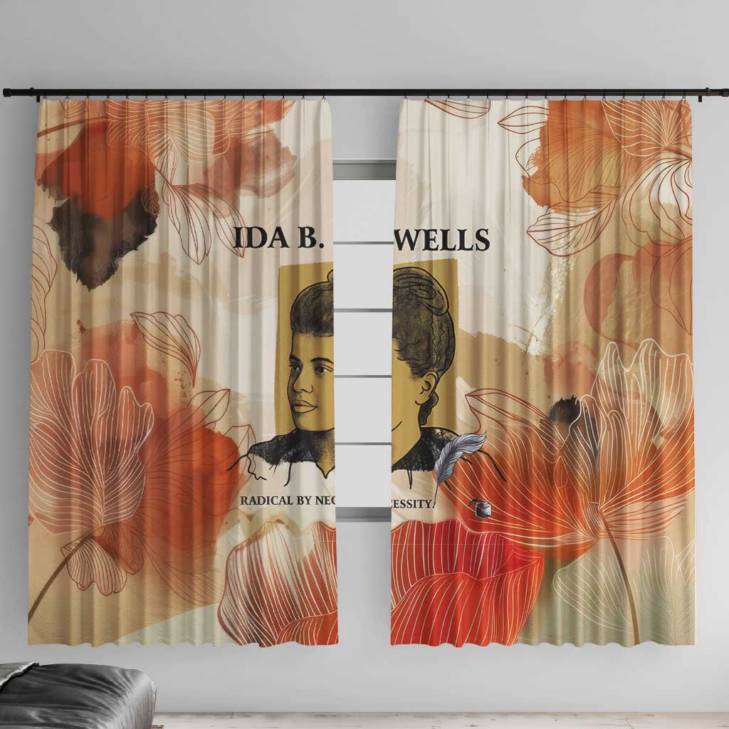 Ida B. Wells Window Curtain with Floral Pen Design Illustrated Portrait Civil Rights and Journalism Tribute - Wonder Print Shop