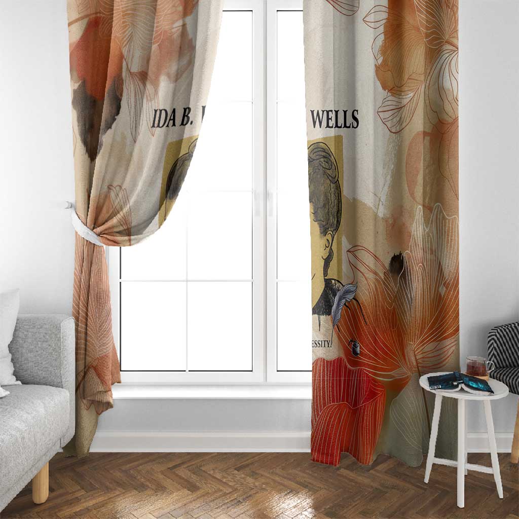 Ida B. Wells Window Curtain with Floral Pen Design Illustrated Portrait Civil Rights and Journalism Tribute - Wonder Print Shop