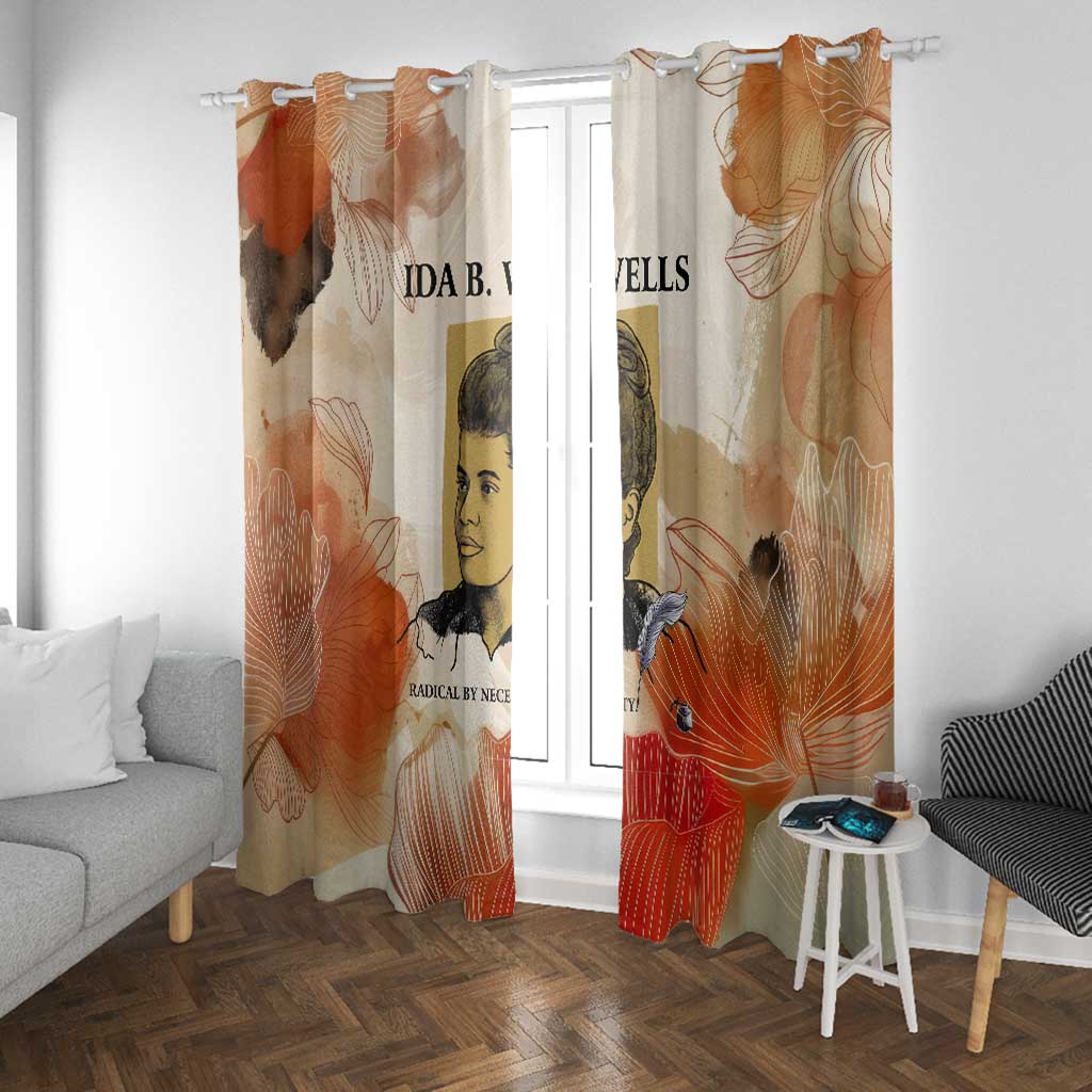 Ida B. Wells Window Curtain with Floral Pen Design Illustrated Portrait Civil Rights and Journalism Tribute - Wonder Print Shop
