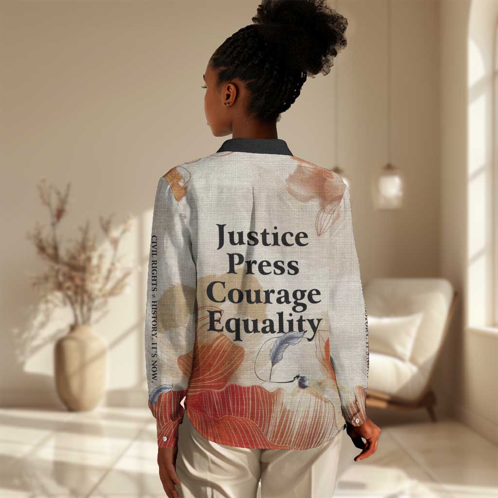 Ida B. Wells Women Casual Shirt with Floral Pen Design Illustrated Portrait Civil Rights and Journalism Tribute - Wonder Print Shop
