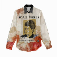 Ida B. Wells Women Casual Shirt with Floral Pen Design Illustrated Portrait Civil Rights and Journalism Tribute - Wonder Print Shop