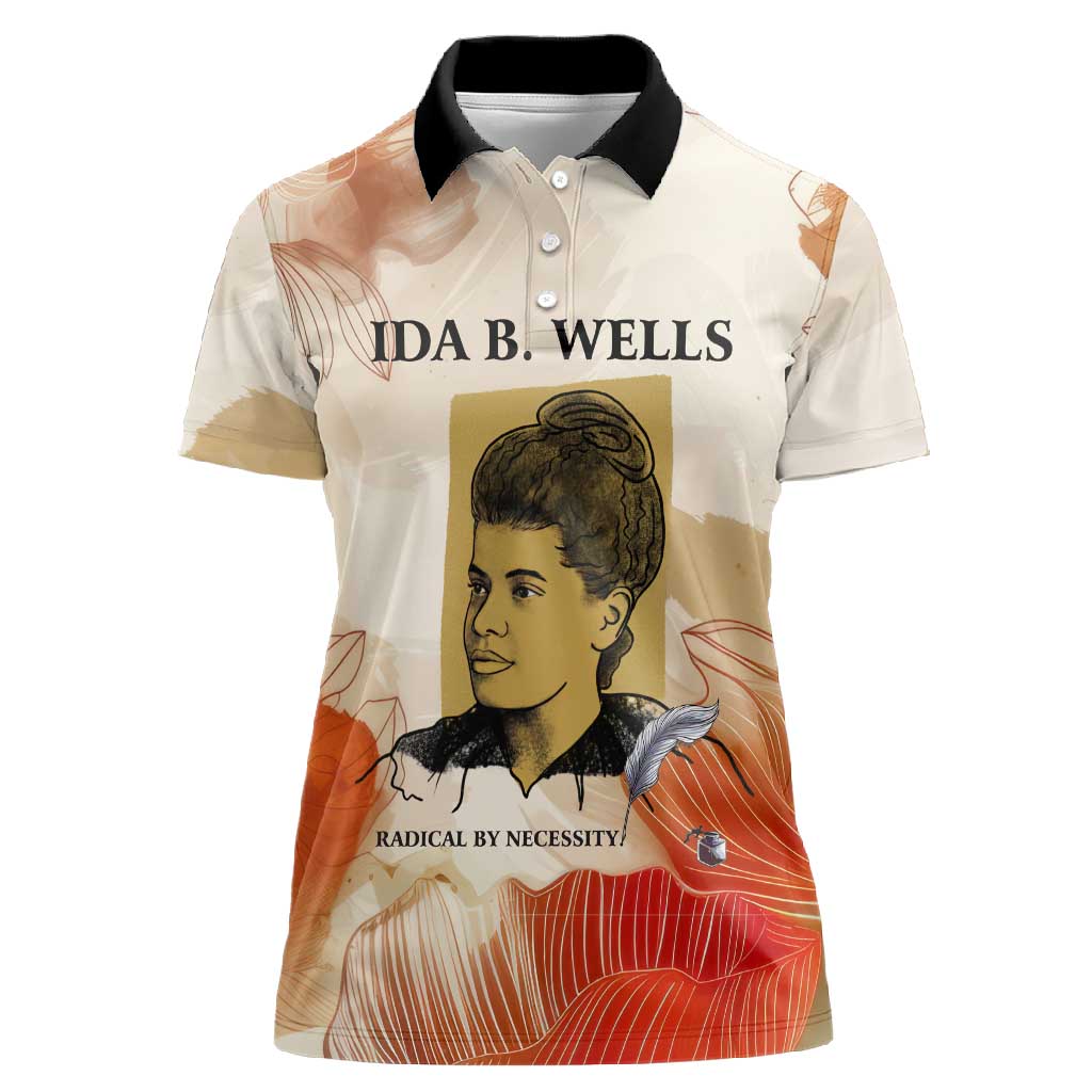 Ida B. Wells Women Polo Shirt with Floral Pen Design Illustrated Portrait Civil Rights and Journalism Tribute - Wonder Print Shop