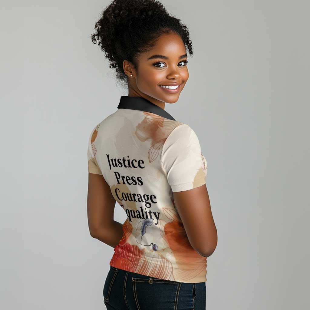 Ida B. Wells Women Polo Shirt with Floral Pen Design Illustrated Portrait Civil Rights and Journalism Tribute - Wonder Print Shop