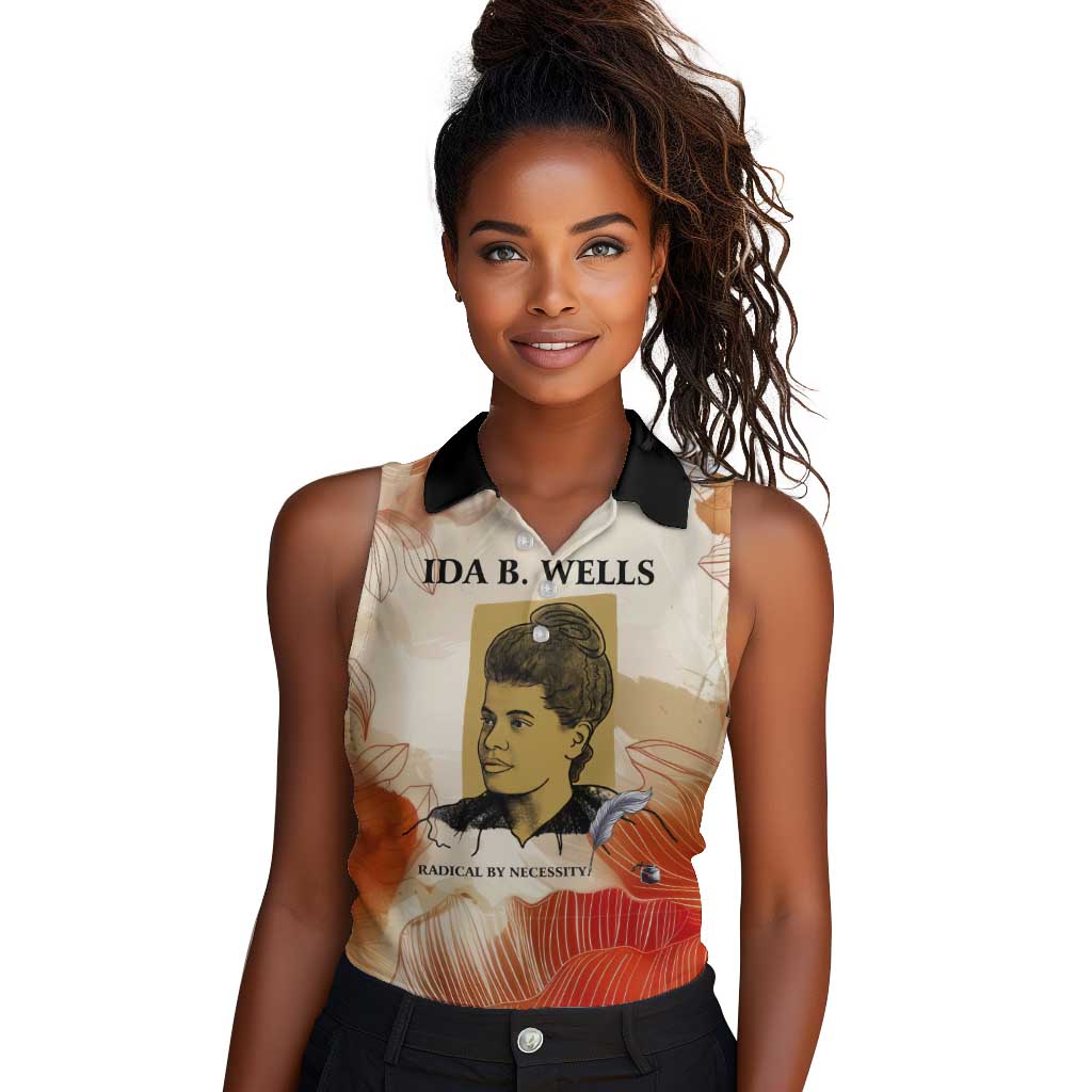Ida B. Wells Women Sleeveless Polo Shirt with Floral Pen Design Illustrated Portrait Civil Rights and Journalism Tribute - Wonder Print Shop