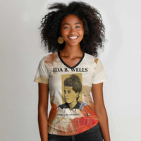 Ida B. Wells Women V-Neck T-Shirt with Floral Pen Design Illustrated Portrait Civil Rights and Journalism Tribute - Wonder Print Shop