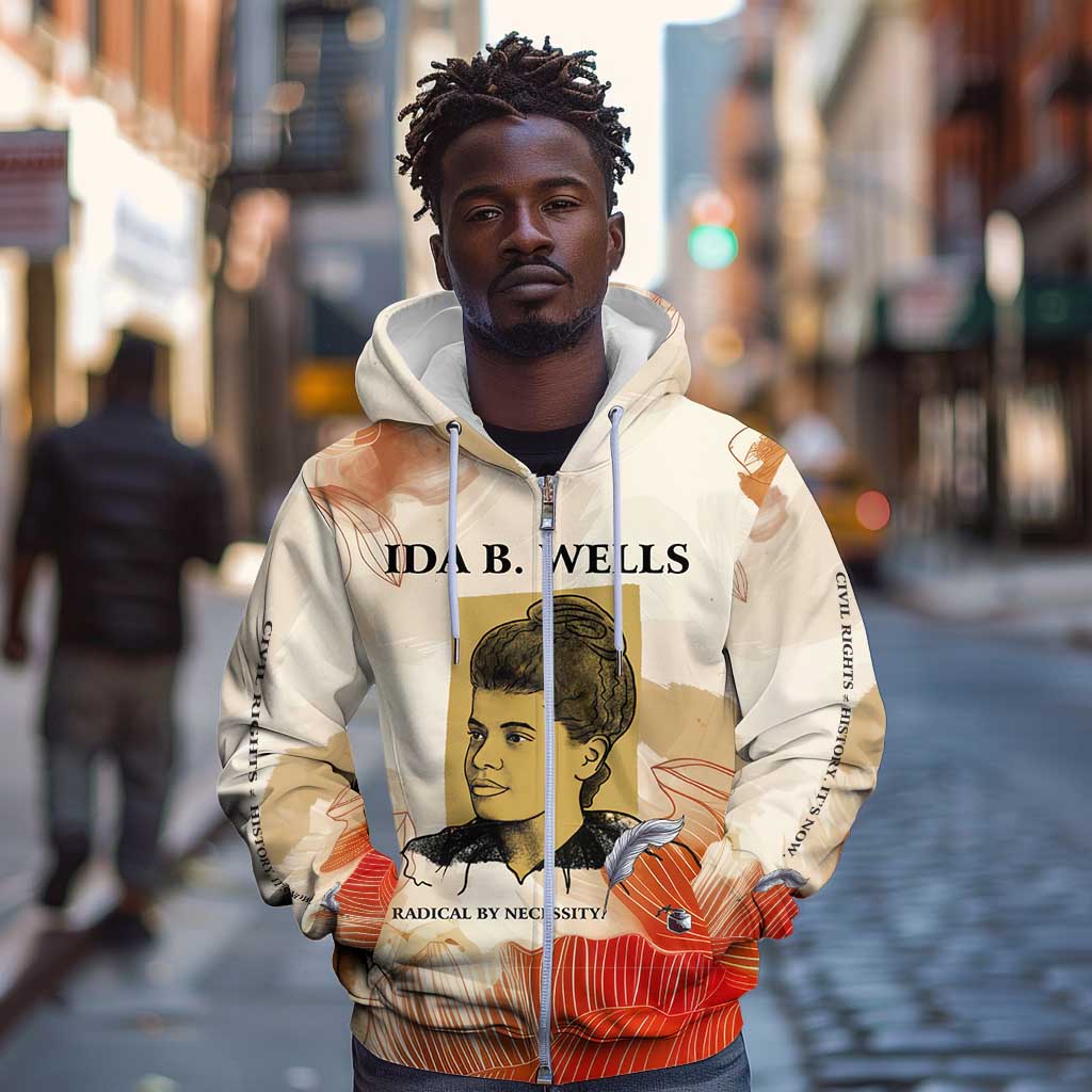 Ida B. Wells Zip Hoodie with Floral Pen Design Illustrated Portrait Civil Rights and Journalism Tribute - Wonder Print Shop