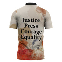Ida B. Wells Zipper Polo Shirt with Floral Pen Design Illustrated Portrait Civil Rights and Journalism Tribute - Wonder Print Shop